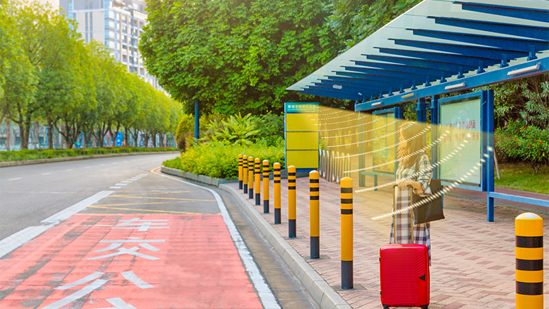 公交站臺集成定向音響，定向發聲示意圖