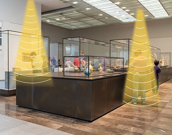 展廳定向音響精準(zhǔn)聲音控制，區(qū)域語(yǔ)音獨(dú)立，無(wú)干擾。